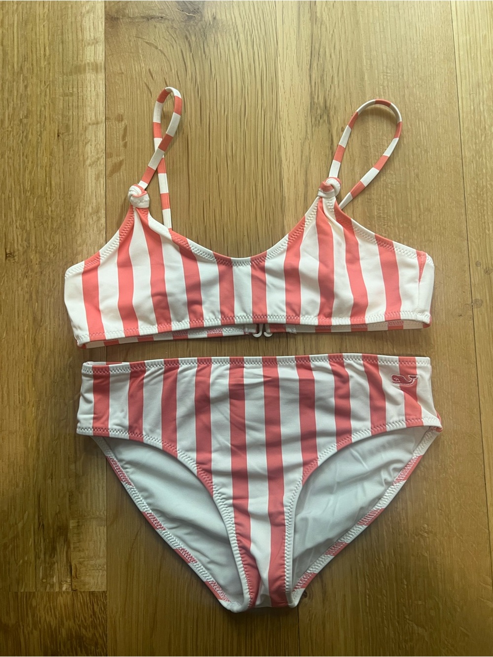 Girls Vineyard Vines Coral and White Striped Kids Bikini